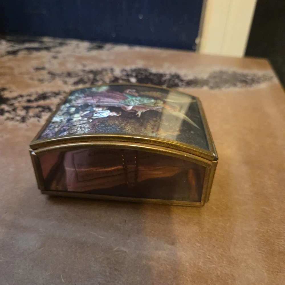 Enesco Guardian Angel Trinket Box Vintage Glass with Mirror Pink Keepsake‎ Box